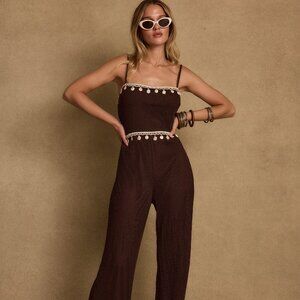 12th Tribe Adella Espresso Shell Trimmed Jumpsuit Size LL